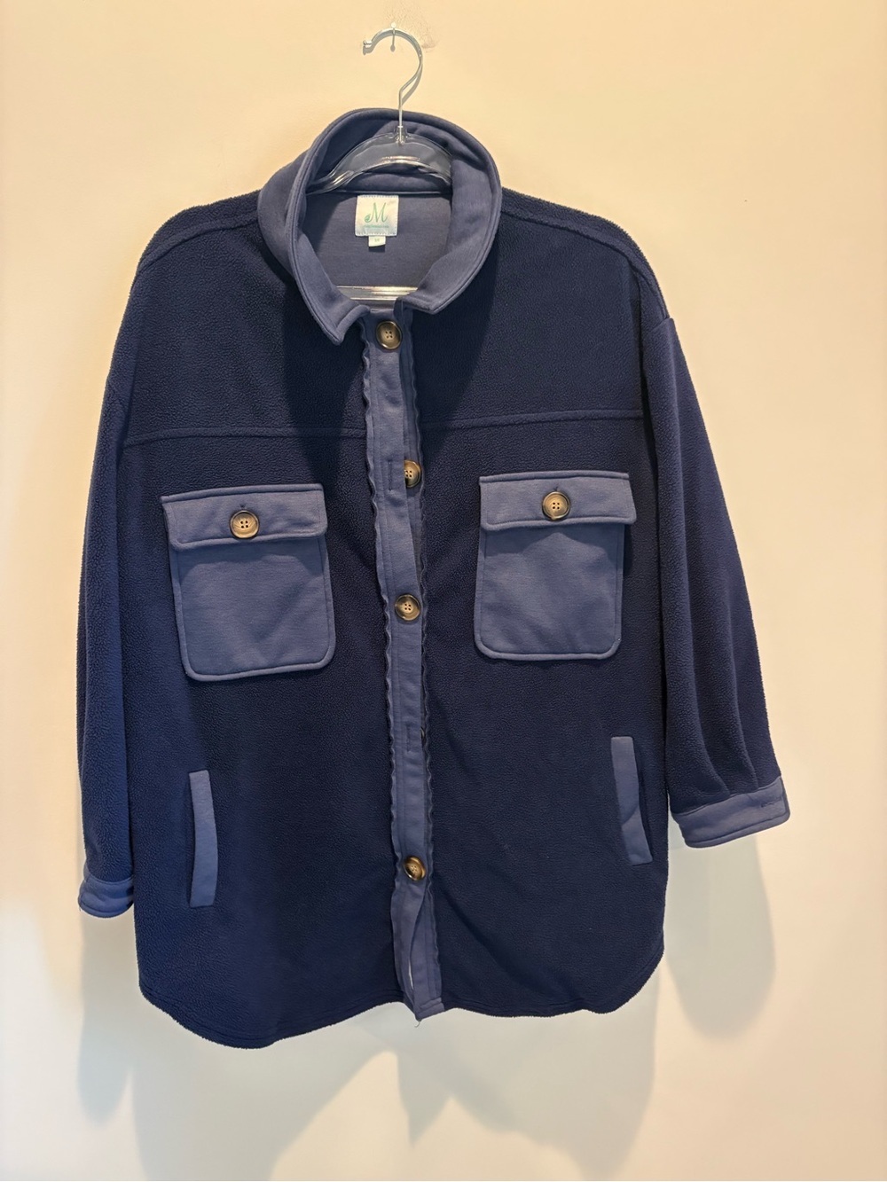 Women's Navy Teddy Jacket with Button Front